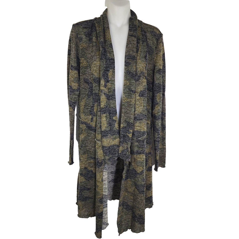 Maurices Camo Duster Cardigan Pockets Medium Camouflage Waterfall Open Front